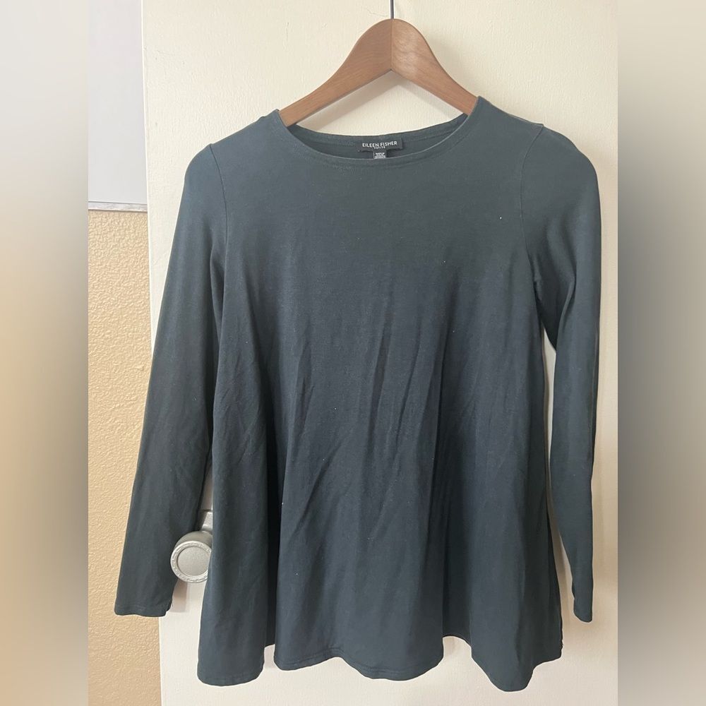Eileen Fisher Knit Long Sleeve Top Petite Small Green Classic Winter Minimalist